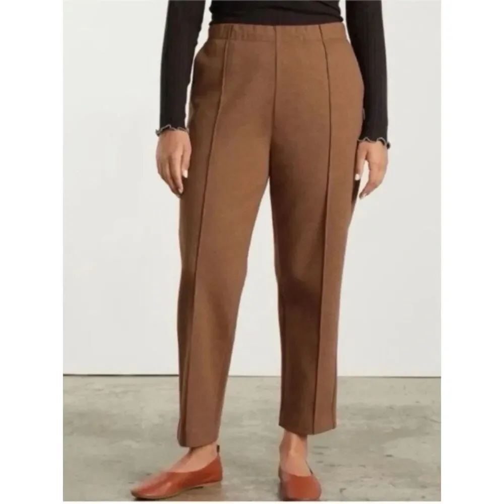 Everlane The Dream Pant Medium Brown Knit Pintuck Tapered Elastic Waist Stretch